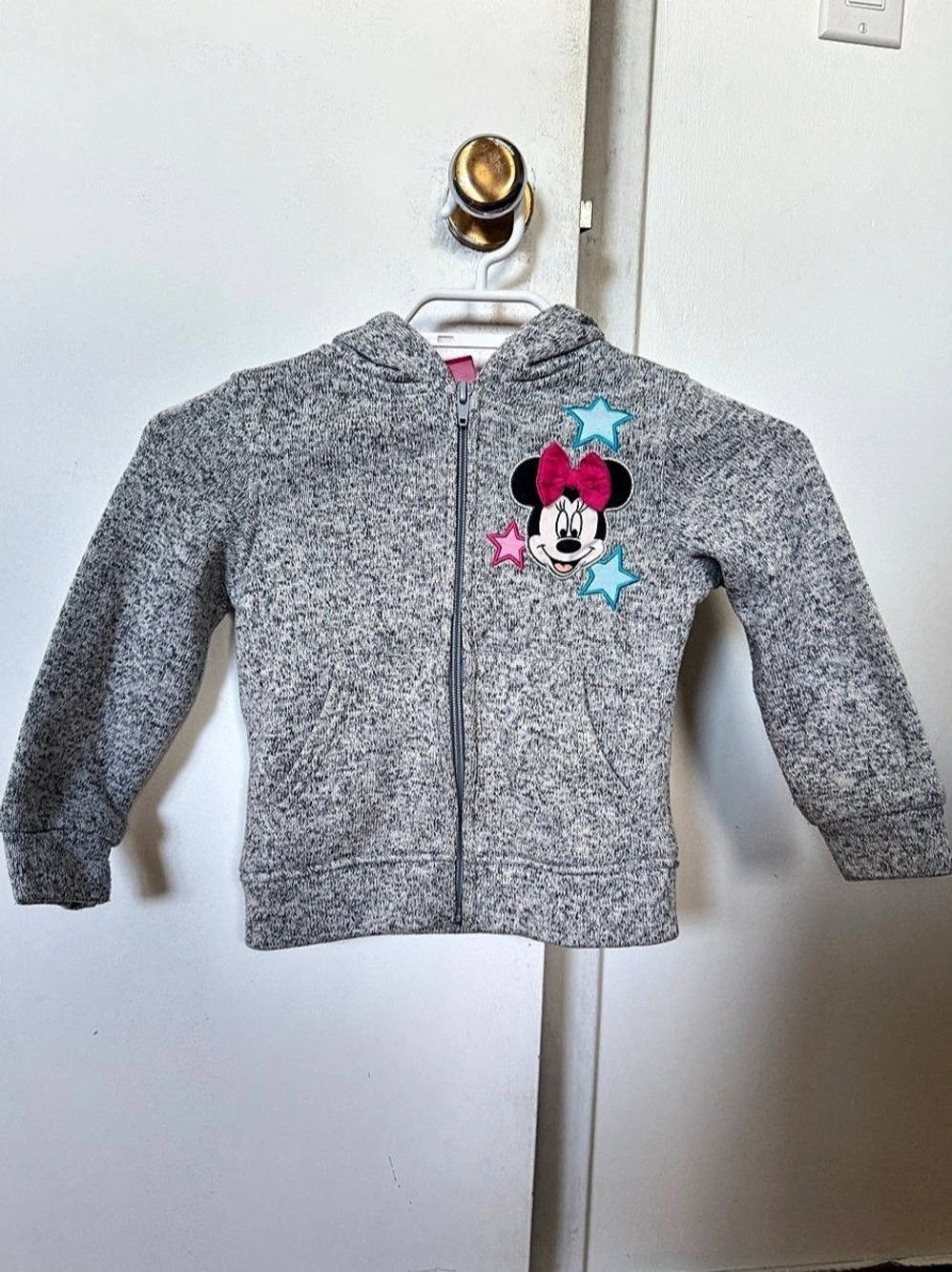 Disney Minnie Mouse Girls Grey Fleece-Lined Zip Hoodie Size 4